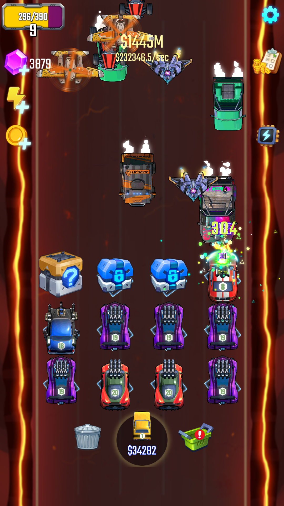 Merge Car Defense mobile battle with cars firing at incoming enemies