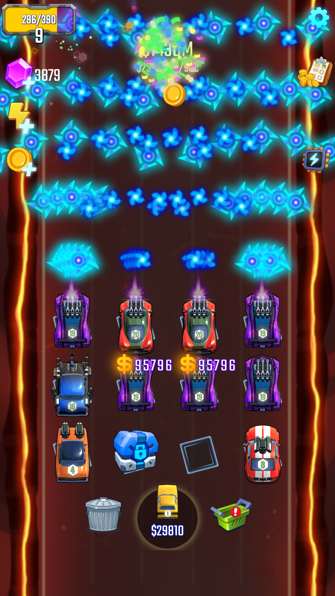 Merge Car Defense mobile garage and upgrade board