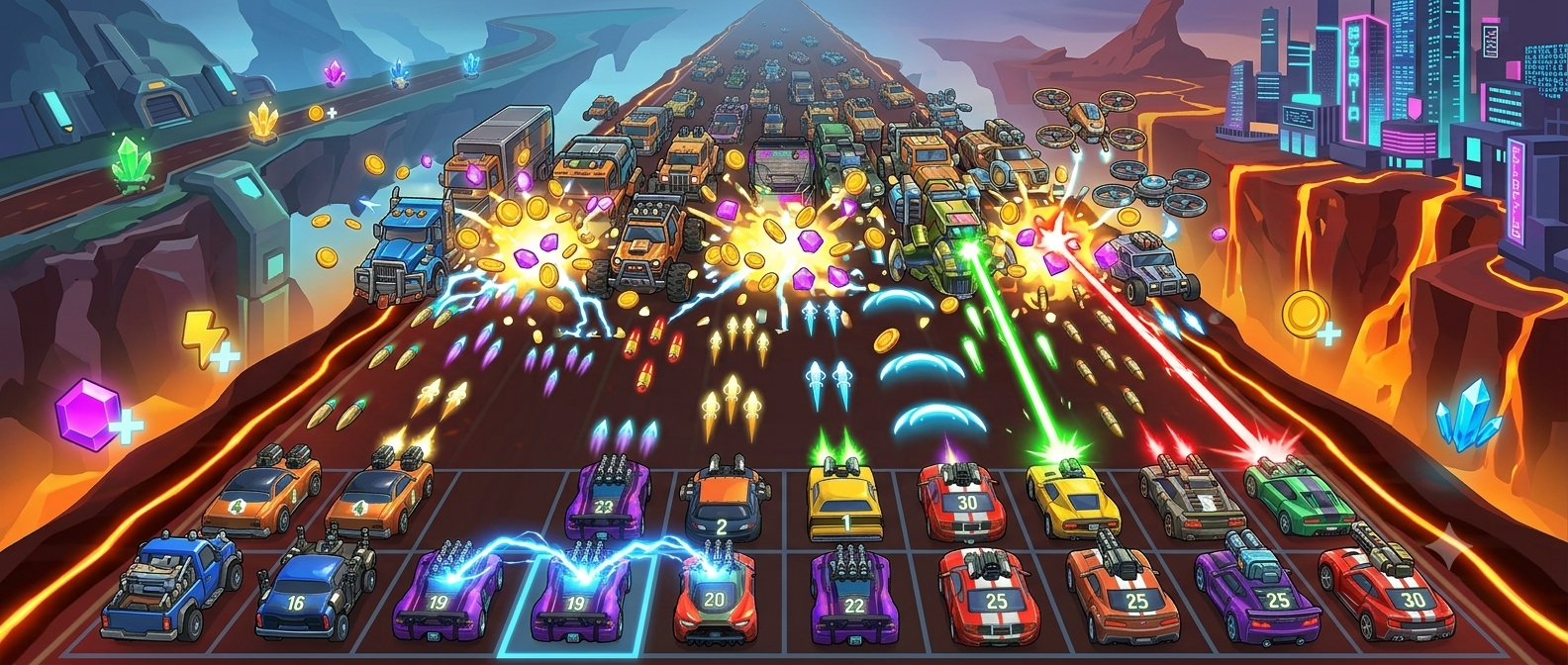 Merge Car Defense late wave with upgraded defenders and rewards