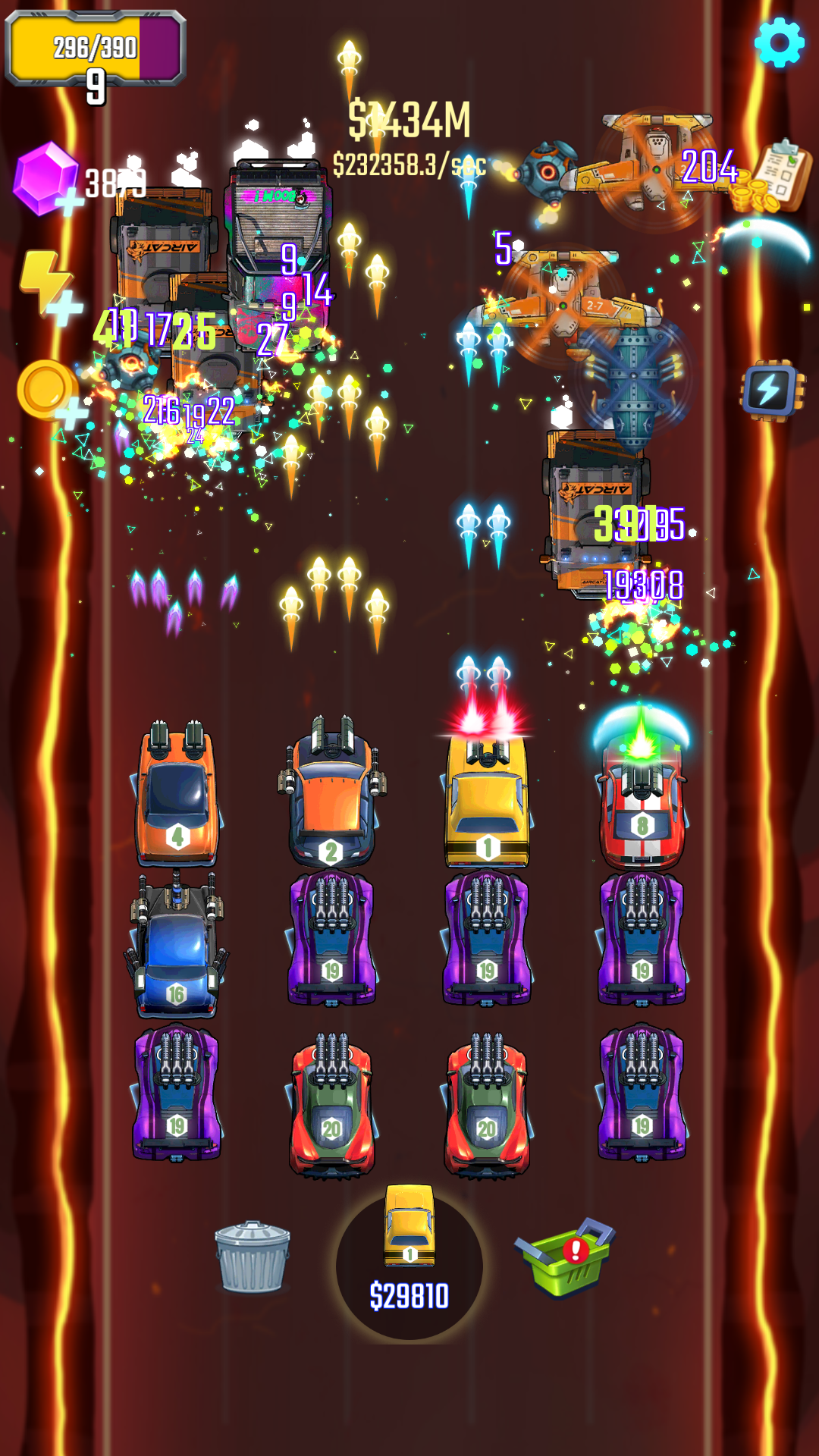 Merge Car Defense mobile car lineup